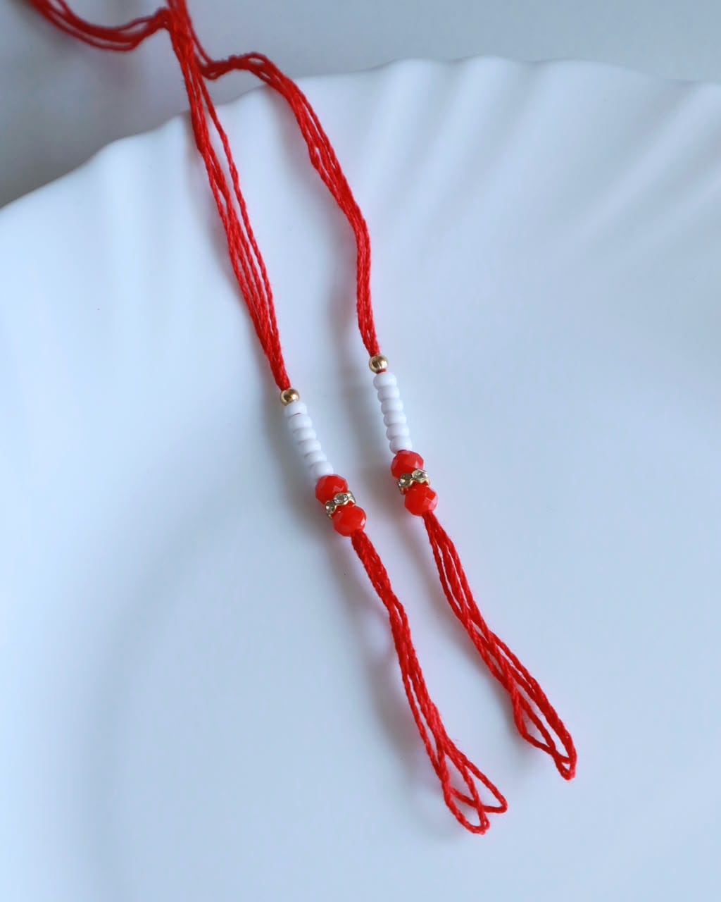 Red Beaded Rakhi Ready Thread