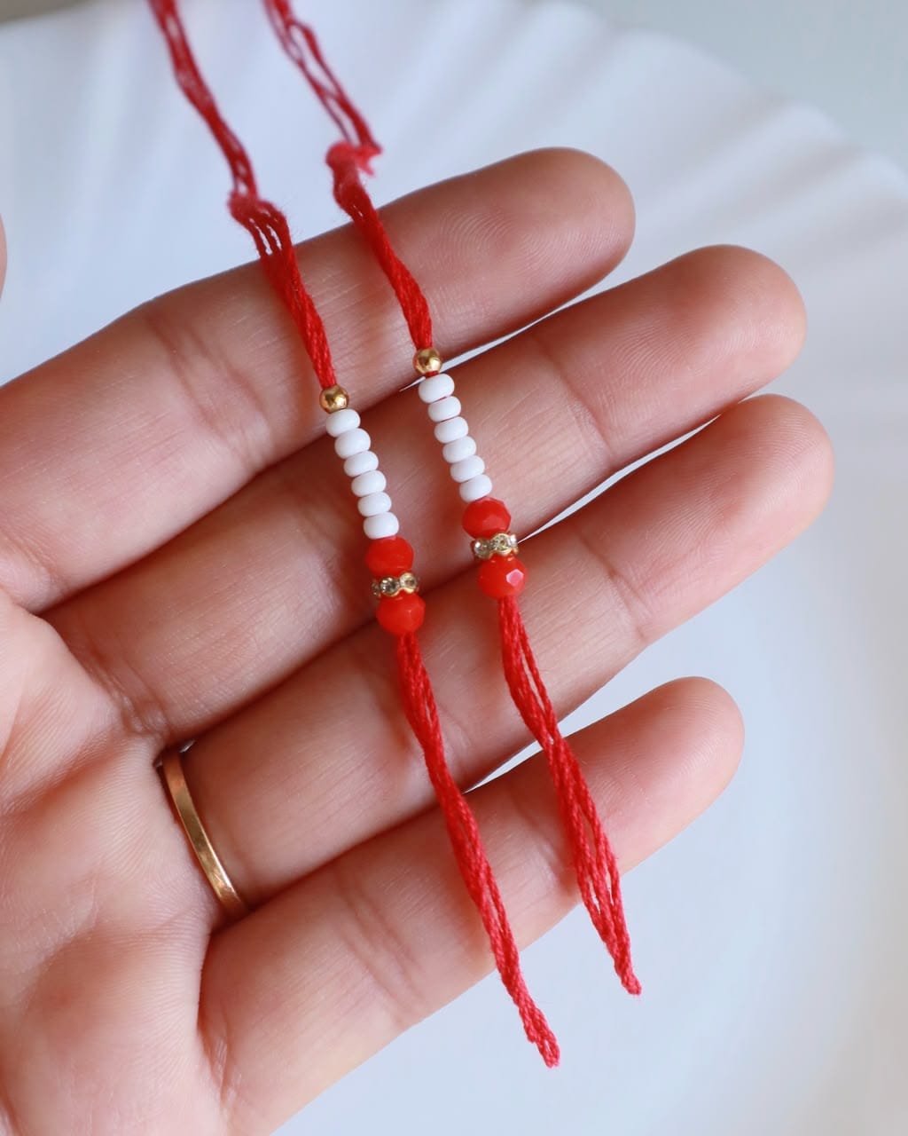 Red Beaded Rakhi Ready Thread