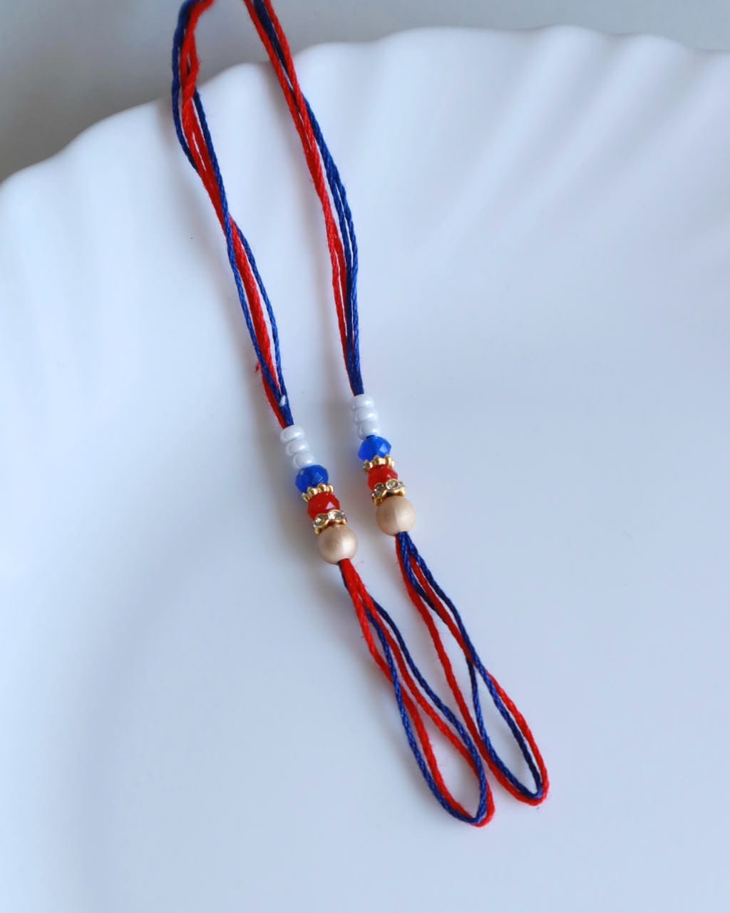 Royal Red Blue Beaded Rakhi Ready Thread