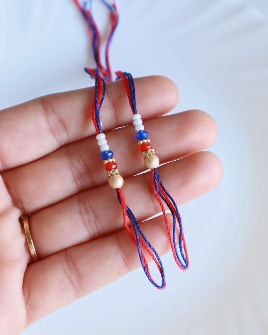 Royal Red Blue Beaded Rakhi Ready Thread