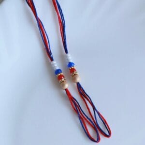 Royal Red Blue Beaded Rakhi Ready Thread