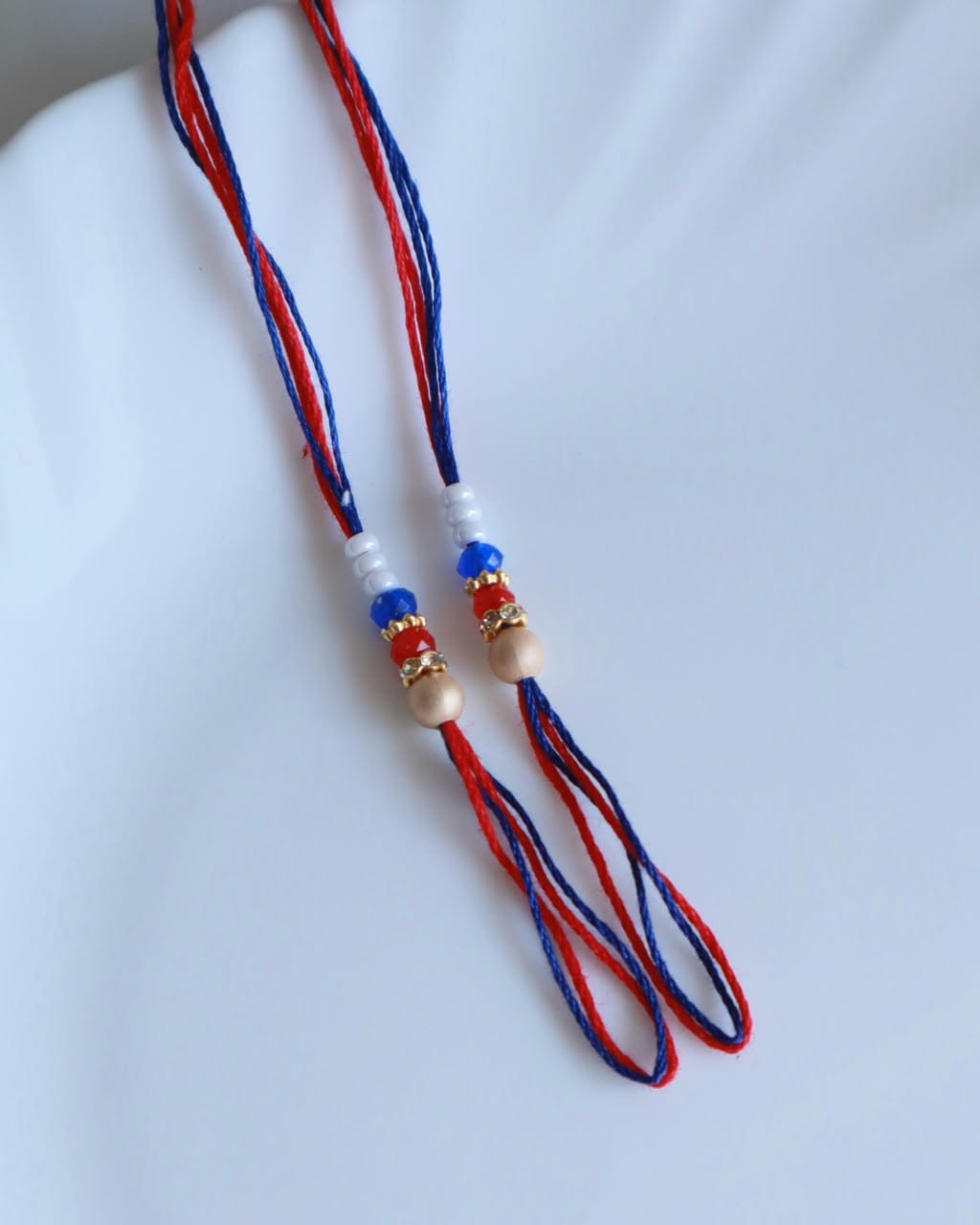 Royal Red Blue Beaded Rakhi Ready Thread