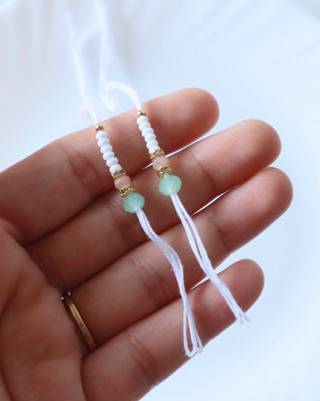 White Crystal Rakhi Ready Threads