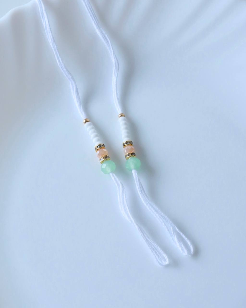White Crystal Rakhi Ready Threads