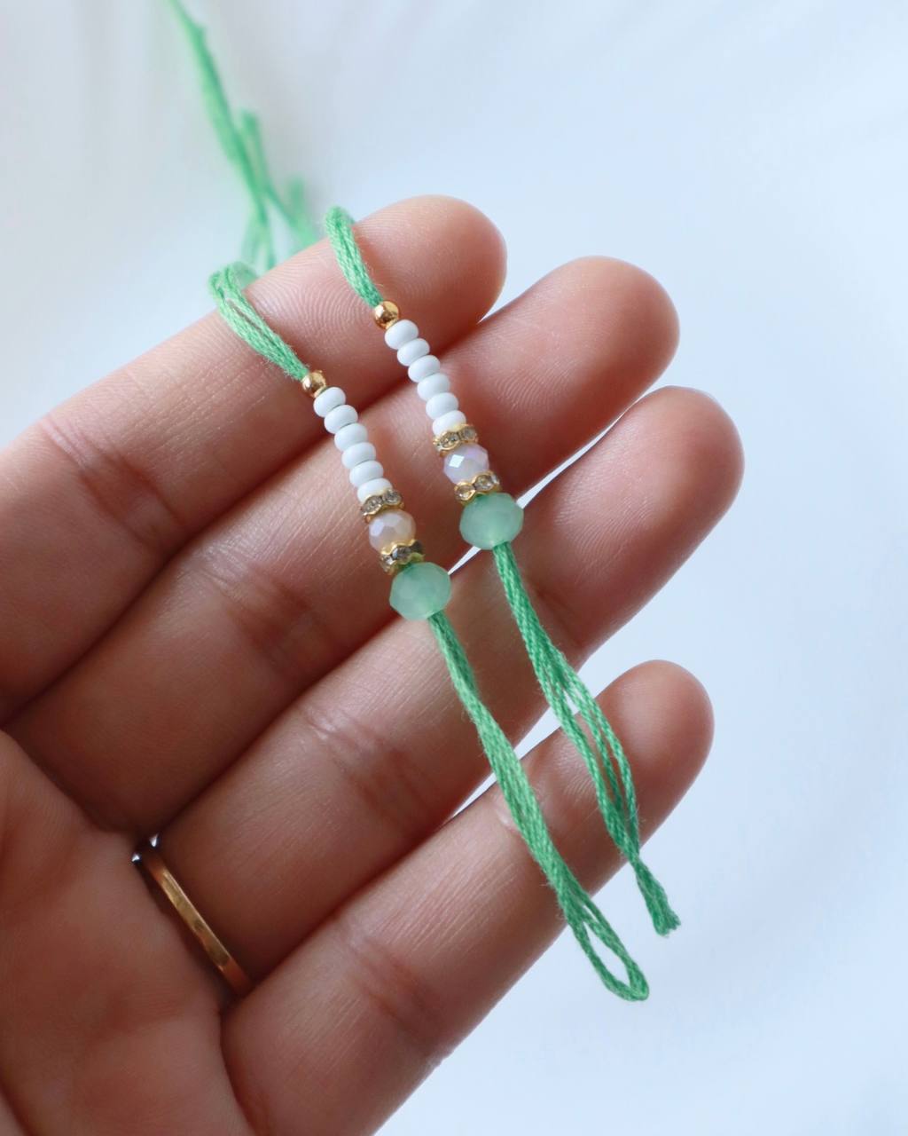 Pastel Green Crystal Rakhi Ready Threads