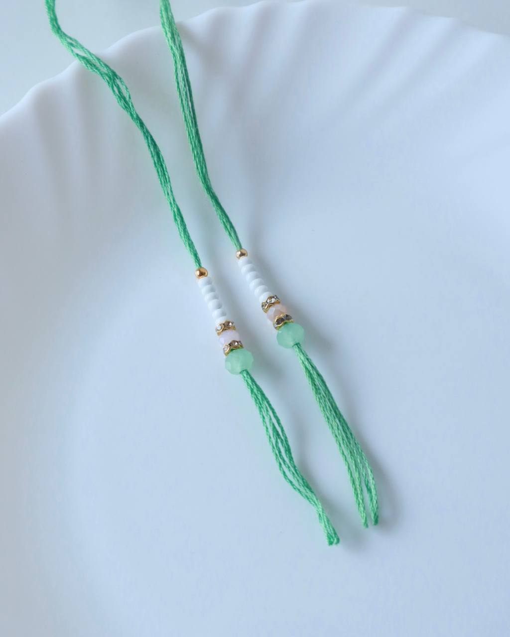 Pastel Green Crystal Rakhi Ready Threads