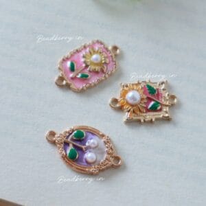 Floral Enamel Pearl Connector Charms