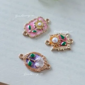 Floral Enamel Pearl Connector Charms
