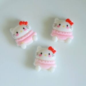 Cute White Cat with Bow Flatback Charm
